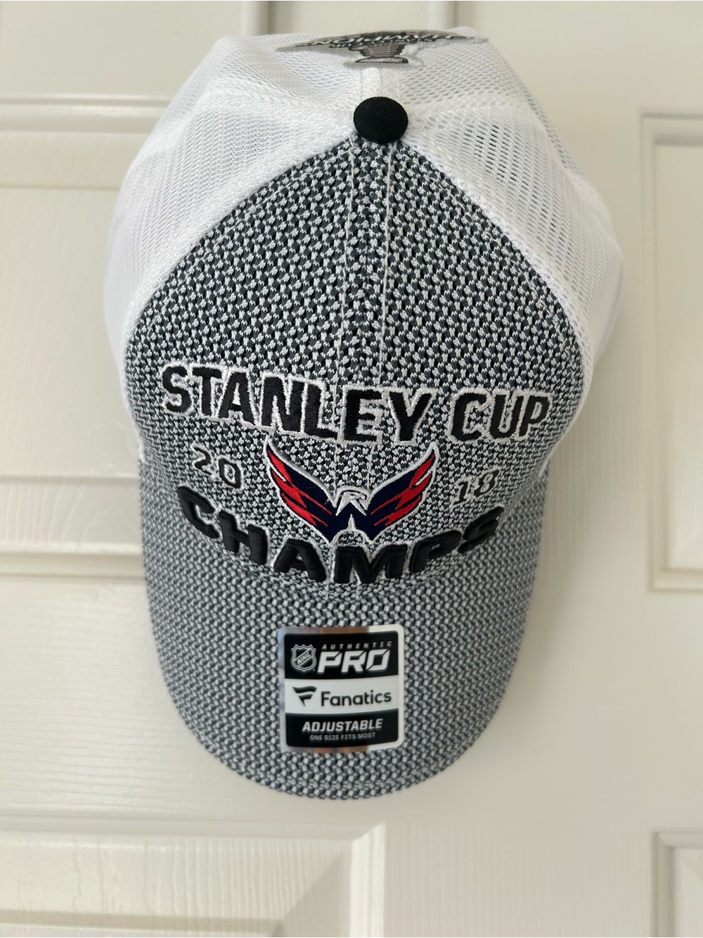 NHL White and Black Stanley Cup Champions Patch Mesh Hat